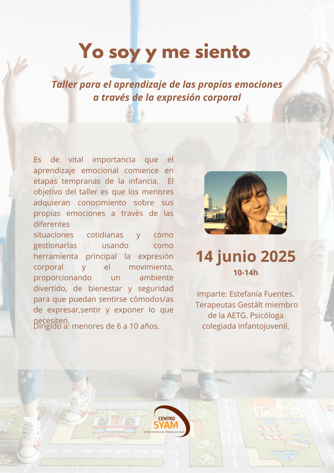 Taller infantil de expresión emocional y corporal para niños y niñas de 6 a 10 años en Centro Syam, impartido por Estefanía Fuentes